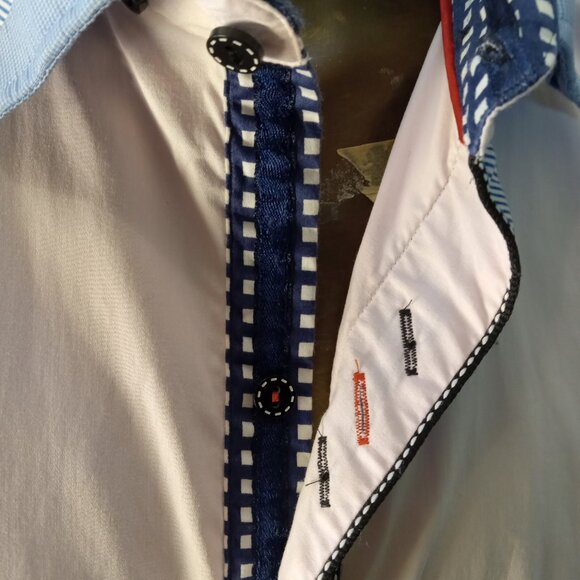 7 Downie St. Button Up Shirt Men's Sz 6 Flip Cuff Blue Long Sleeve London Pink - Picture 11 of 16